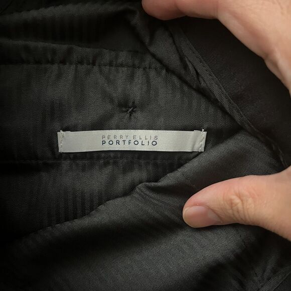 Perry Ellis Portfolio Very Slim Slacks Black Mens 32x30 Dress Pants Trousers - Picture 3 of 9